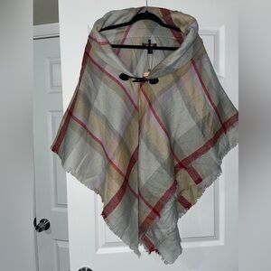 Layered Plaid Cape with Toggle Closure